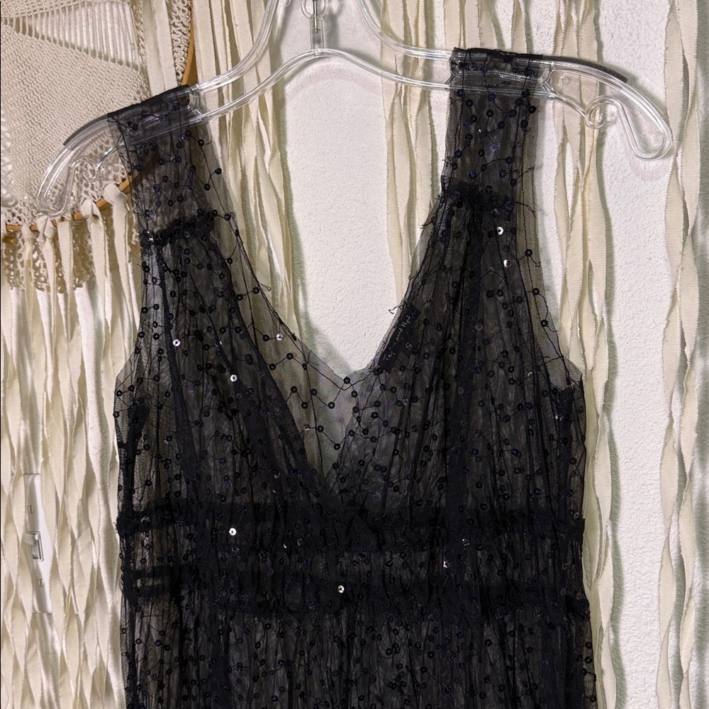 Tayloe & Hyde Black Sequin Lace Mesh Sleeveless Midi Length Layering Dress Small - Picture 5 of 8